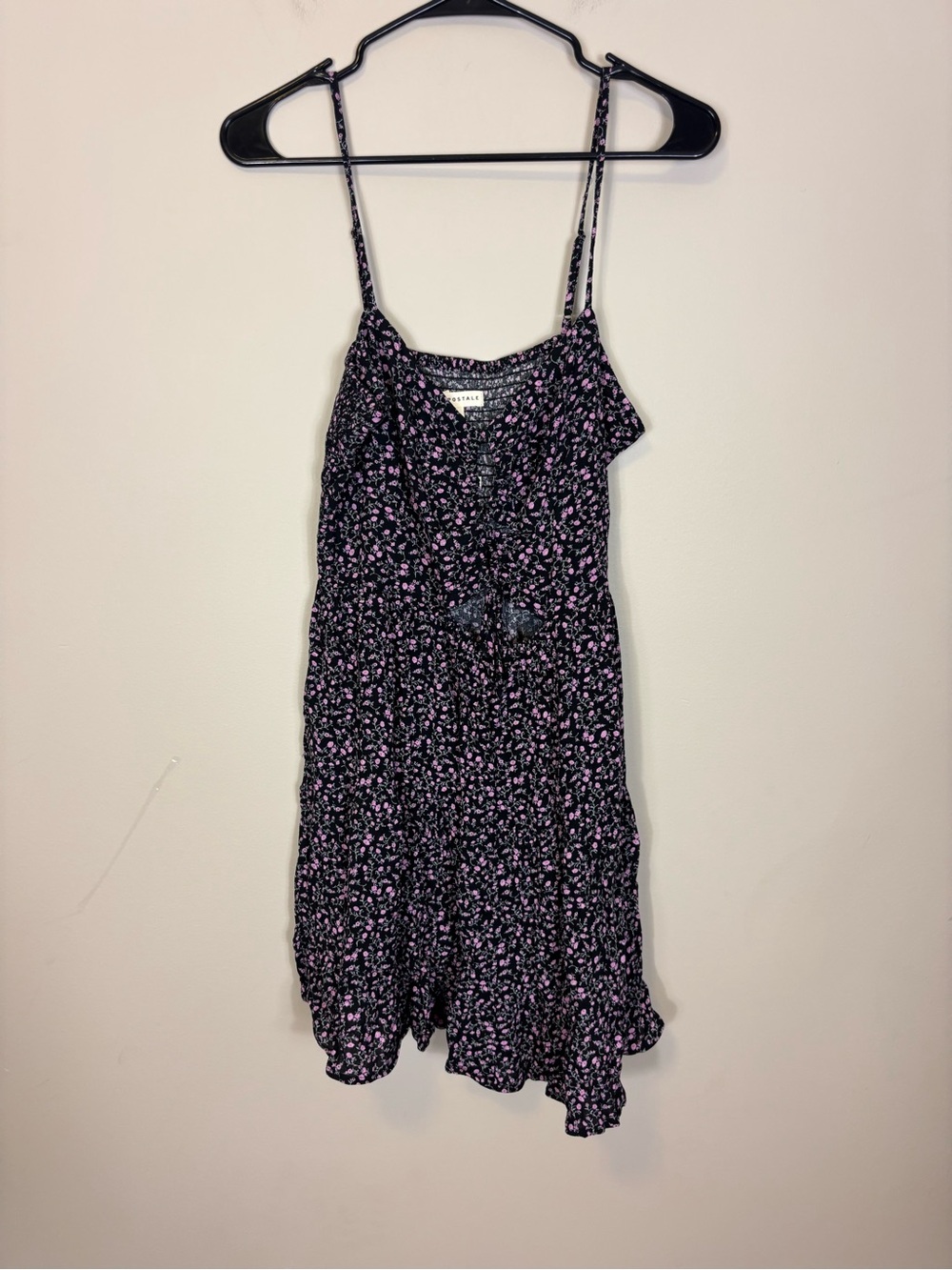 New Aeropostale Black Dress with Pink Floral Print Mini Large